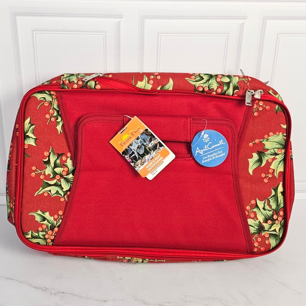 April Cornell Design Holly Berry Red 2 Pouch Insulated Casserole Carrier Picnic